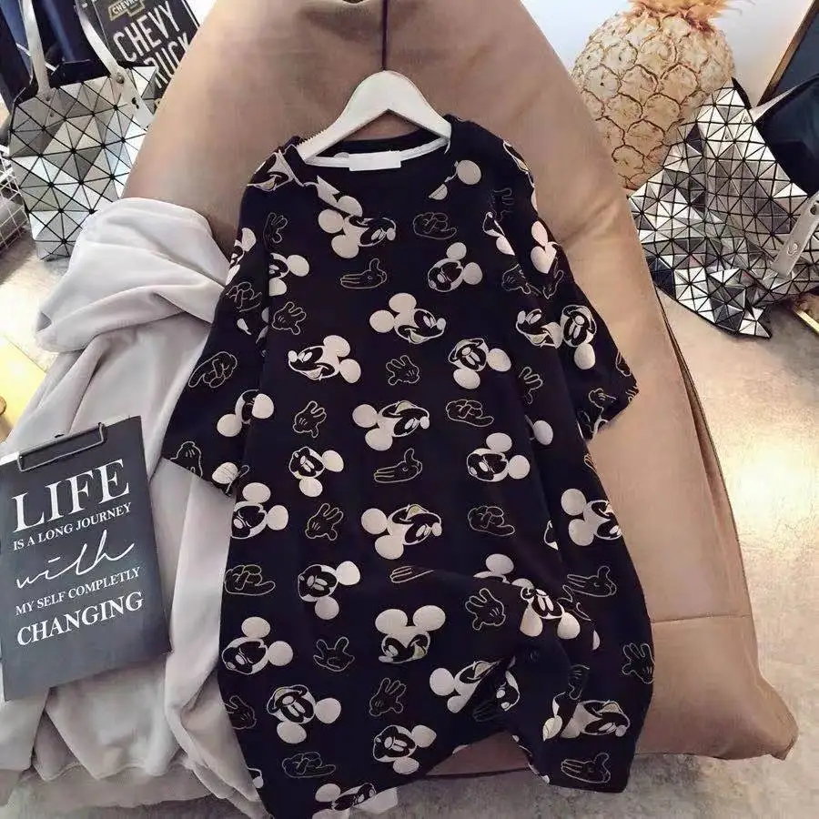 

Mickey Mouse T-Shirt Dresses for Women Summer Short Sleeve Mini Dress Loose O Neck Vestidos Cartoon Print Robes Femme Streetwear