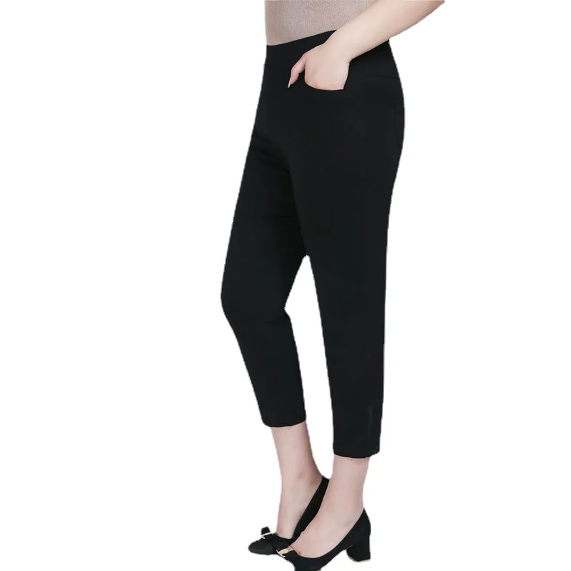 

2XL To 9XL Oversized Women Pants Office Ladies Calf Length Cropped Trousers High Waist Elastic Black Casual Pencil Pants T4273