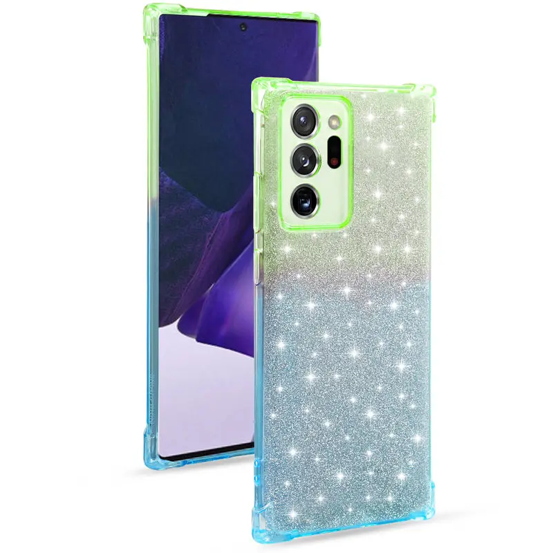 

For SamSung Galaxy Note 20 Case Gradient Shining Glitter Silicone Anti-fall Back Cover For SamSung Note 20 frame Airbag Cases