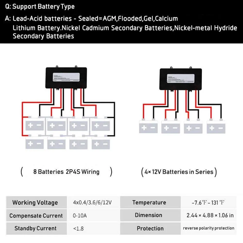 

Battery Equalizer Can Connect 4Pcs 12V Batteries 48V Solar System Voltage Balancer Charging Regulator With Protection New