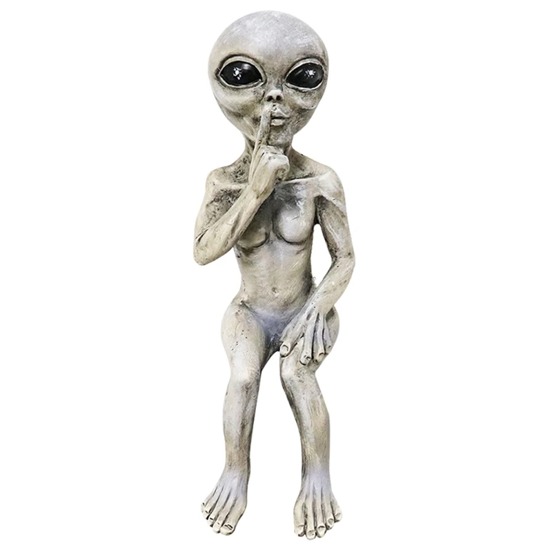 

OOTDTY UFO Funny Garden Statue Dwarf Men Women Figures Alien Home Micro Landscape Figurine Resin Craft Decoration