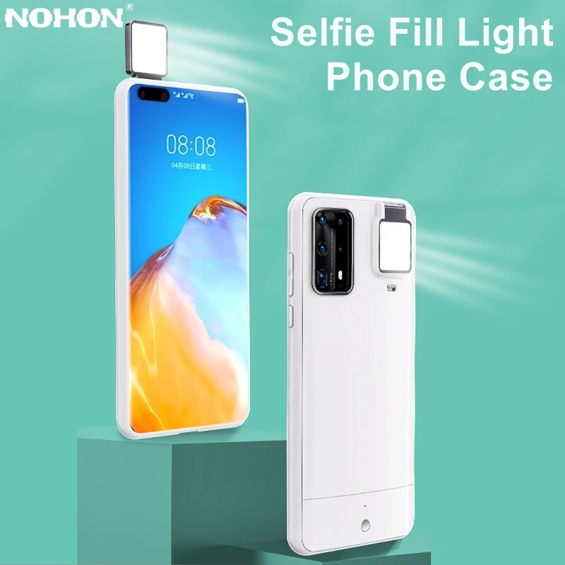 

NOHON Fill Light Phone Cases for Huawei P40 P30 P20 Pro LED Selfie Ring Flash Back Cover for Huawei Nova 6 7 Rechargeable Case