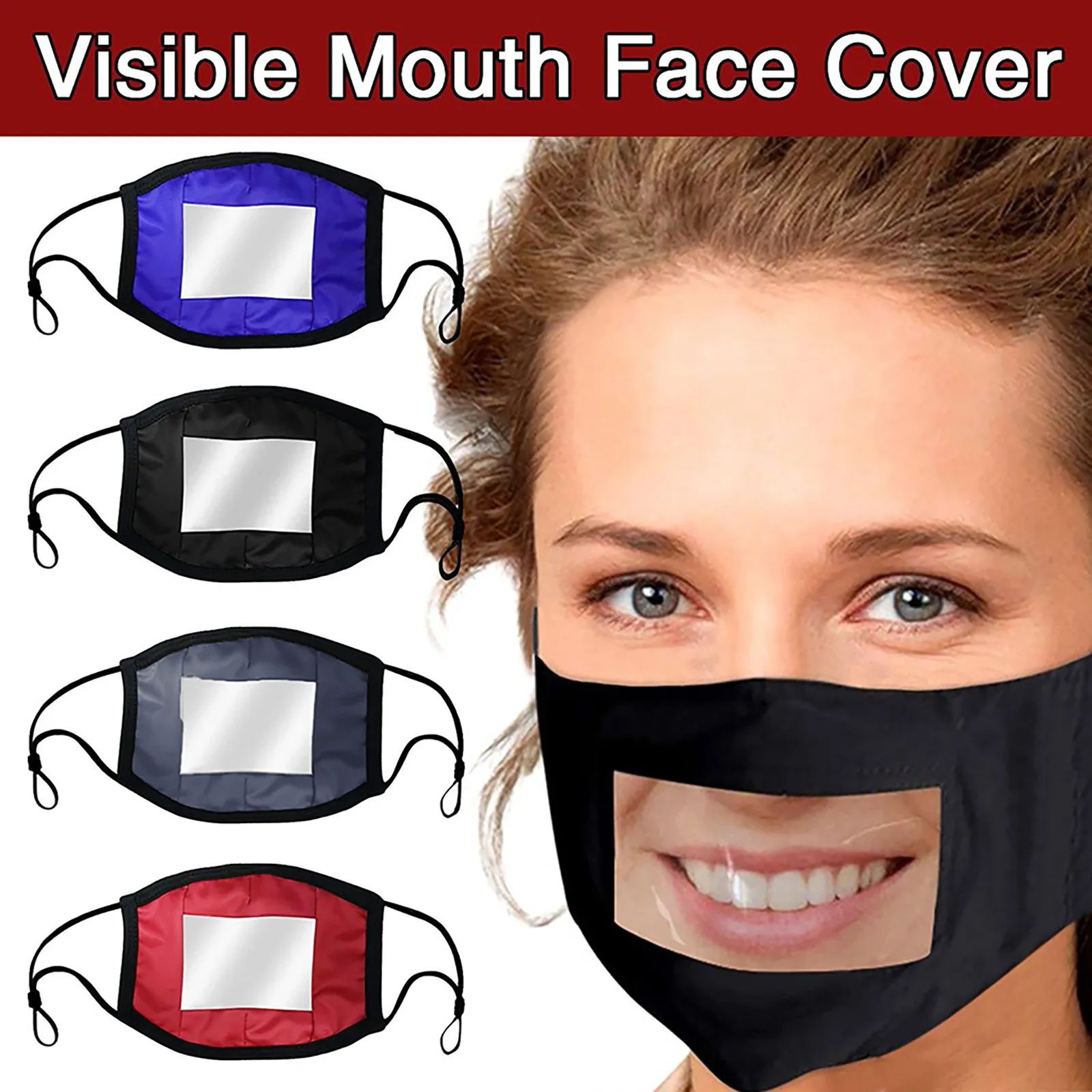 

Adult Protection Face Mask Reusable Transparent Lip Printed Clear Window Visible Expression Unisex Outdoor Dustproof Mouth Masks