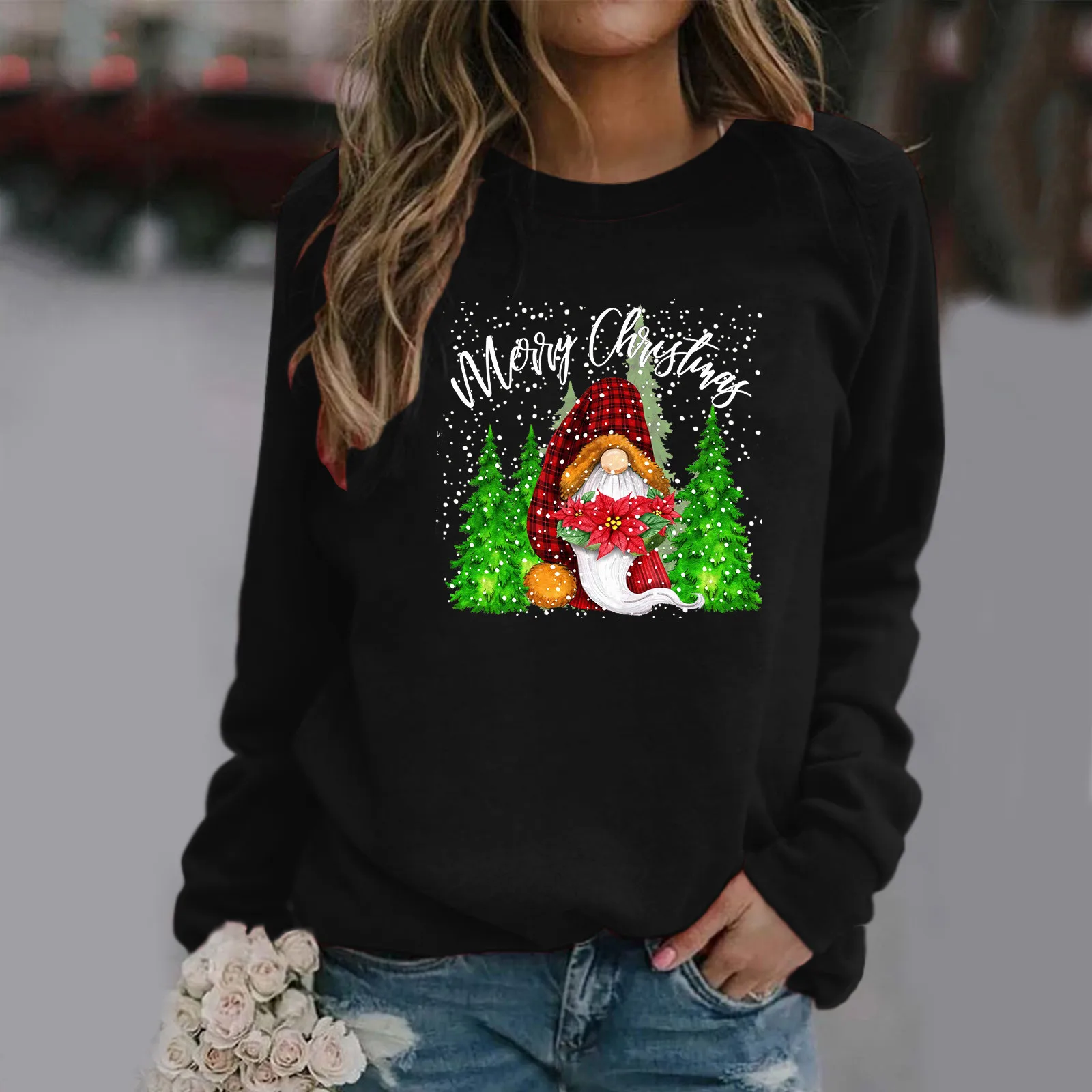 

Sweatshirts Streetwear 2021 New Womens Fashion Christmas Print Long-Sleeved Hooded Casual Blouse Pullover Bluzy Z Kapturem