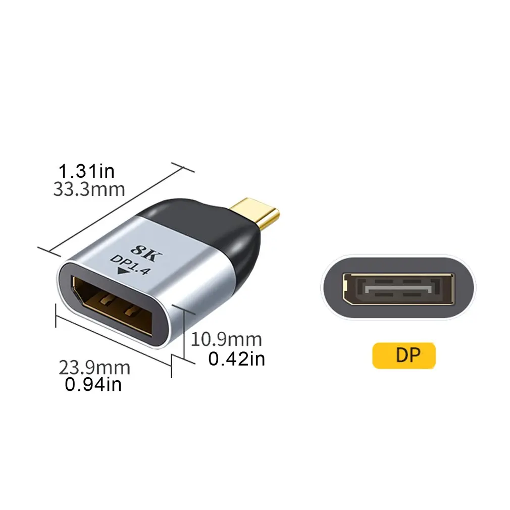 

USB-C To DP Adapter 8K Type-C To DP 2.0 Adaptor For MacBook For Huawei Mate P20/P30 Pro For Samsung Galaxy S9 S10