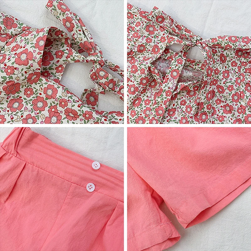 

Girls Korean Style Clothes Set New Fashion Kids Floral Puff Sleeve Tops And Shorts 2pcs Summer Suits Children Cotton Clothing