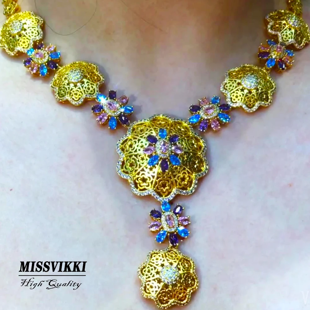 

missvikki Luxury Gorgeous Gold Pendant Necklace Earrings Bangle Ring Set for Women Bridal Wedding Ladies Girl Daily Best Gift