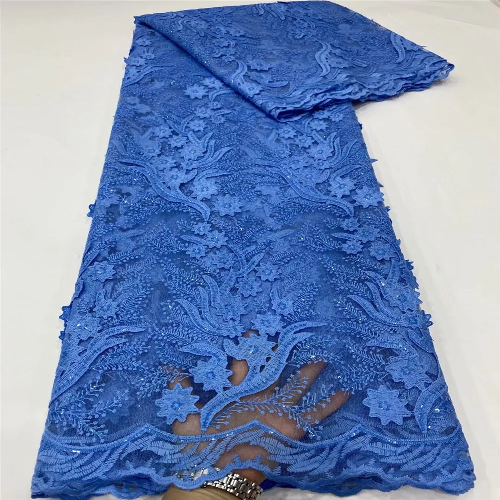 

Familiar African Laces Fabric 2021 High Quality Net Lace Sequins Embroidery French Tulle Lace Fabric For Party Dress DP81205