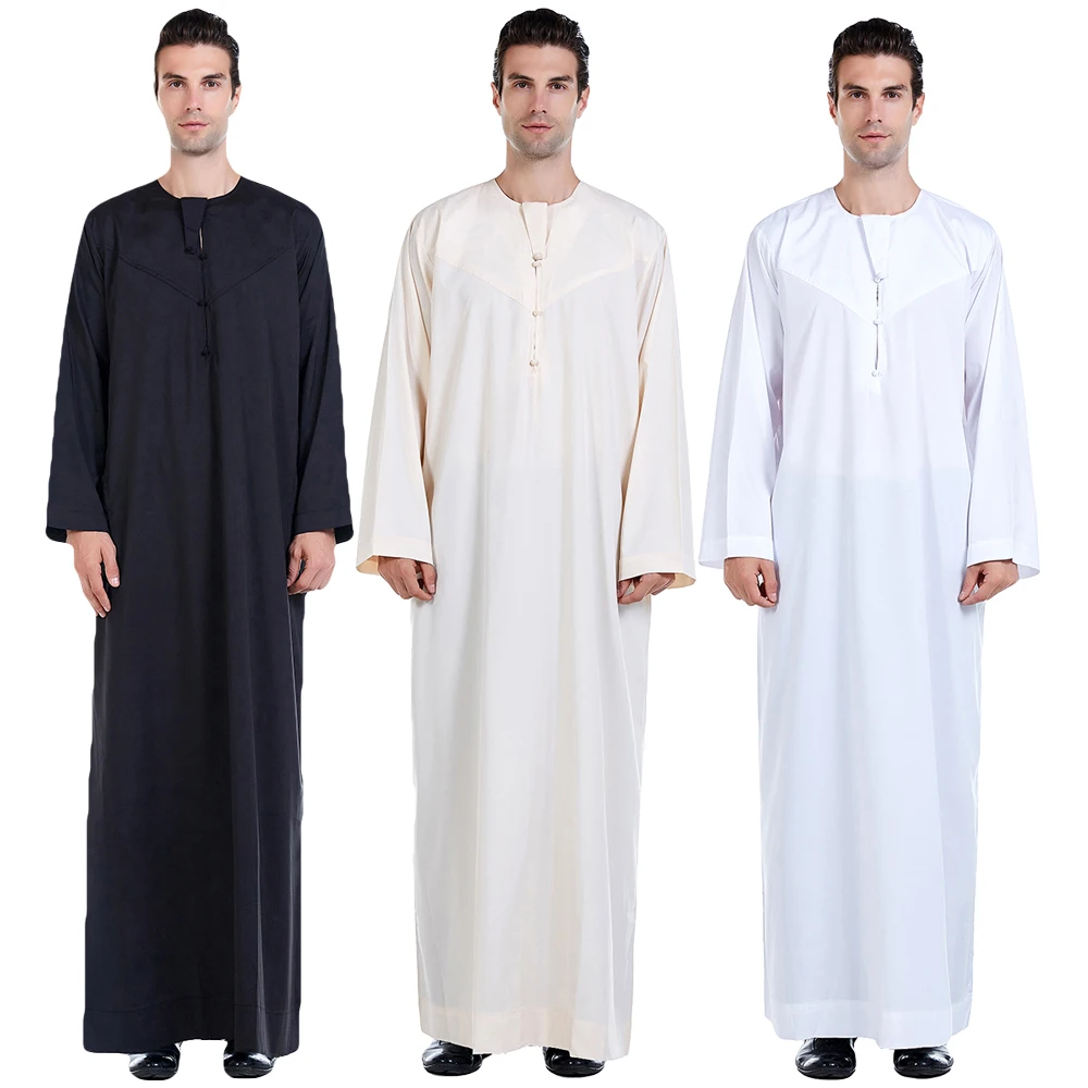 

Men's Thobe Thoub Islamic Muslim Arab Kaftan Long Sleeve Jubba Saudi Arabia Robe Daffah Caftan Clothing Abaya Dress Middle East