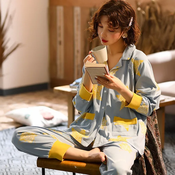 

Spring Summer New Women Pajamas Suit Nightwear Casual Cotton 2PCS Sleep Set Intimate Lingerie Cartoon Sleepwear Homewear