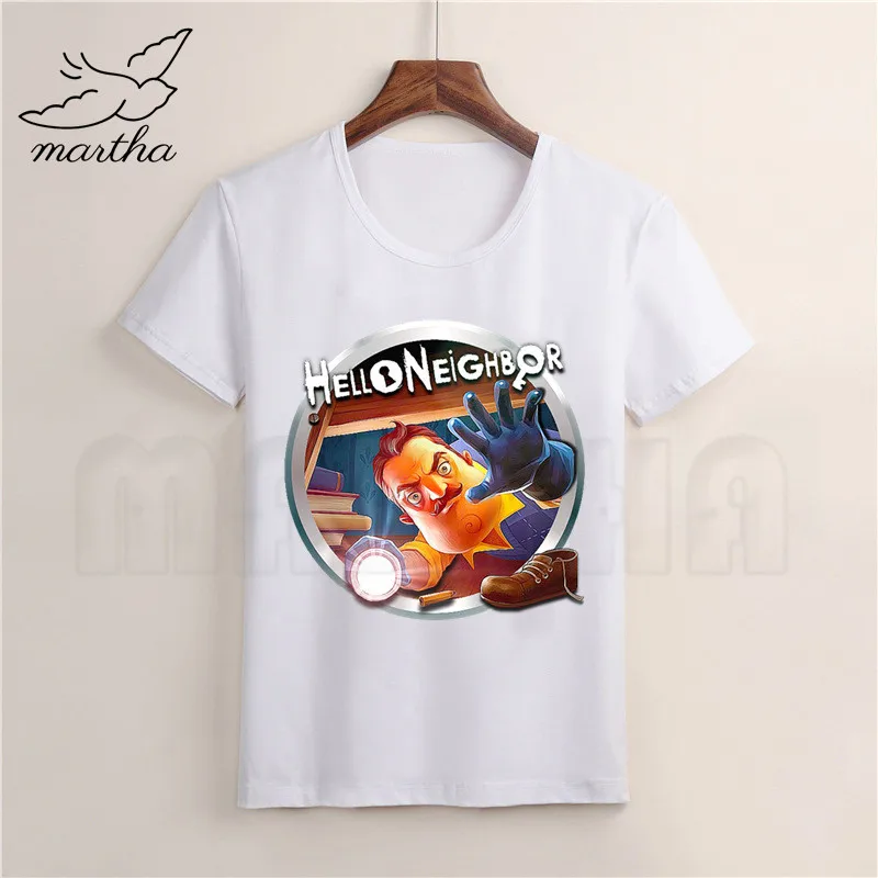 Забавная футболка для мальчиков с принтом из мультфильма Hello neighit детская летняя