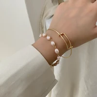 vintage jewelry pink simulated pearl bracelet geometric bracelet metal alloy golden plating bangle bracelet gifts gifts