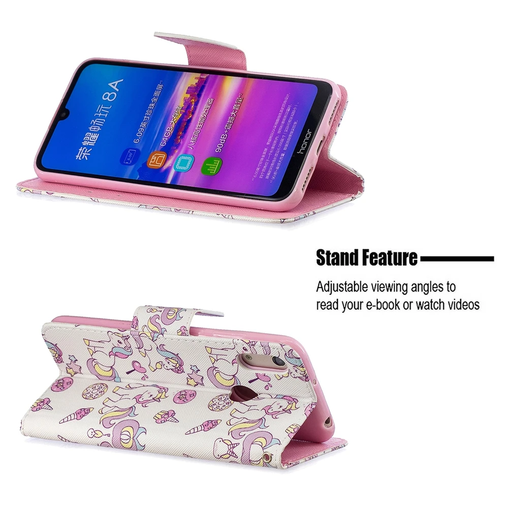 Чехол для Huawei Y6 Y7 Y9 2019 с откидной крышкой в виде единорога Etui P Smart Plus Prime