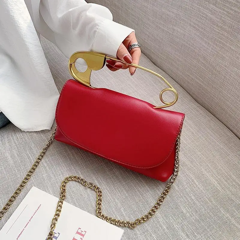Pin Shape Handbag for Women 2021 Designer Chains Flap Shoulder Bag Fashion Party Clutch Purse Female Mini Crossbody Totes Bolsa