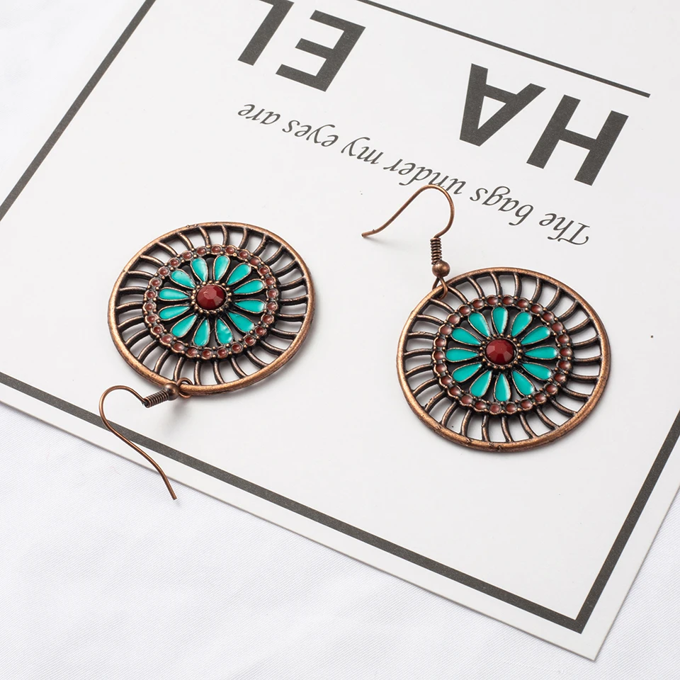 Винтажная Мода Бохо большие круглые Висячие серьги для женщин 2019 индийские