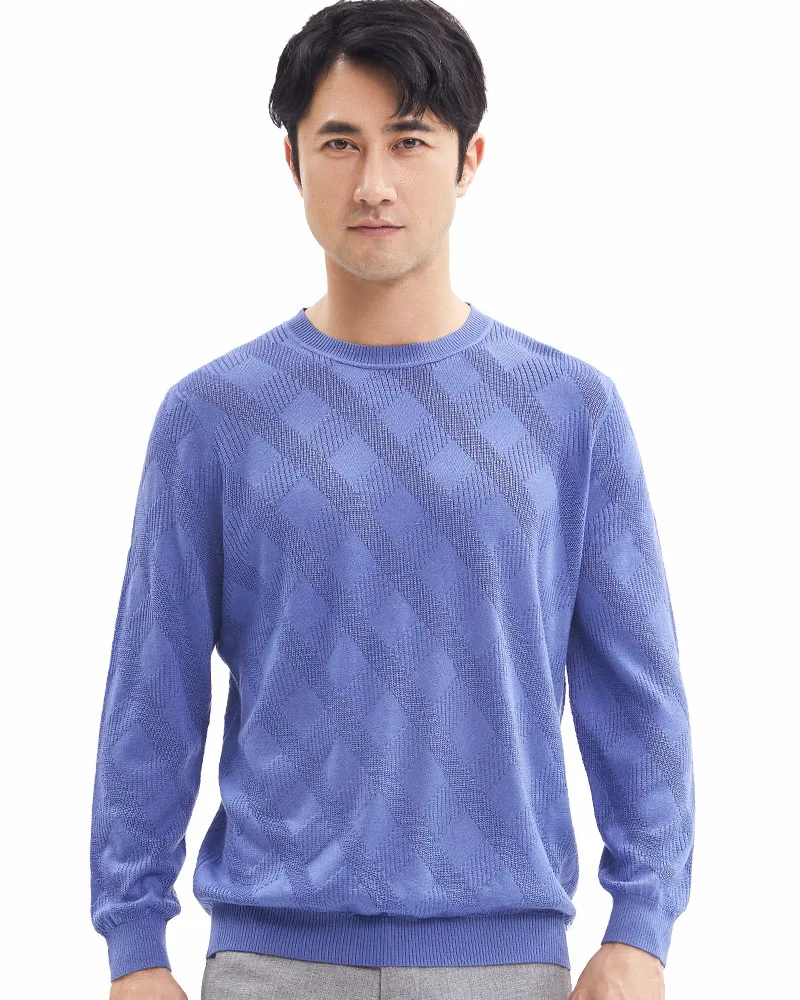 Zhili Men's Knit Plaid Long Sleeve Thin Sweater_Blue_XX-Large