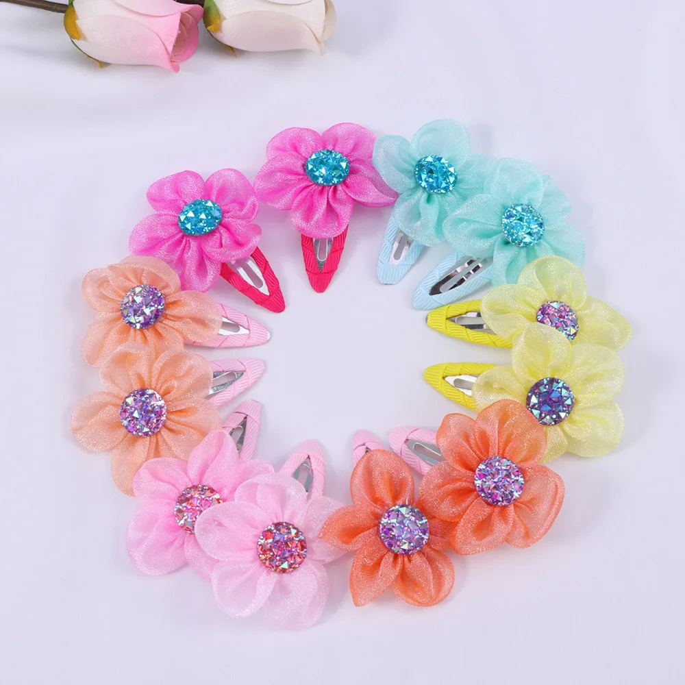 

28pcs Colorful Flower Hair Pin with Shiny Rhinestone Hairpin Hair Accessories for Baby Girl Kids Children