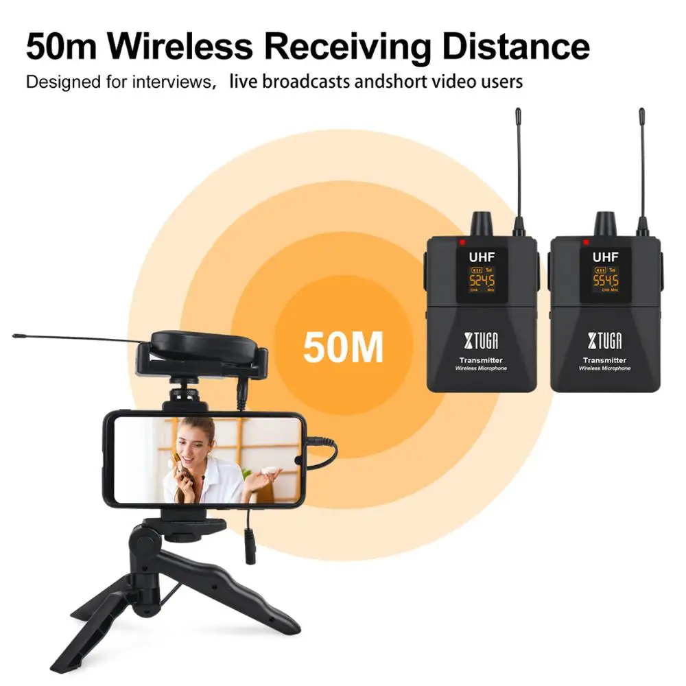 Беспроводной петличный микрофон XTUGA для камеры с мини-перезаряжаемым ресивером