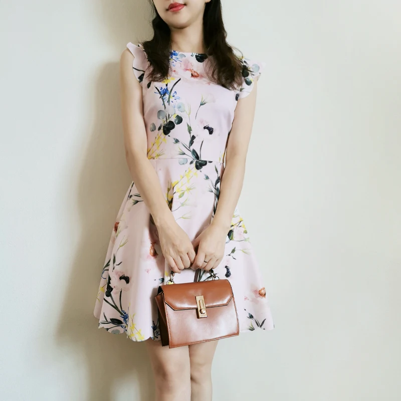 

Carved Sleeves Pink Floral Print Skater UK Summer New Collections Size0-5