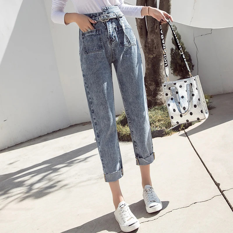 Модные брюки Харун женские джинсы с высокой талией ботильоны на шнуровке