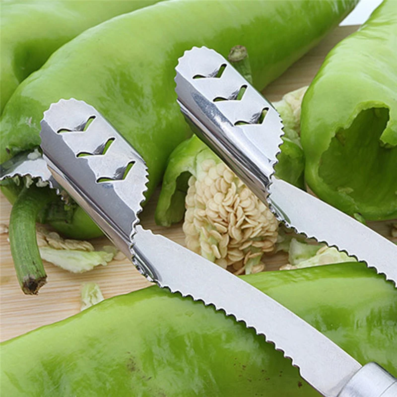 

Silver Stainless Steel Vegetable Core Remover Multifunctional Bitter Gourd Tomato Pepper Core Fruit And Vegetable Seed Remover