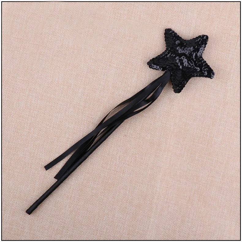 black sequin star 1 шт., день Хэллоуина, милая волшебная палочка с пятиконечной звездой, волшебная палочка, вечерние сувениры принцессы для девочек, подарок на день рождения, свадебное украшение - Цвет: black sequin star
