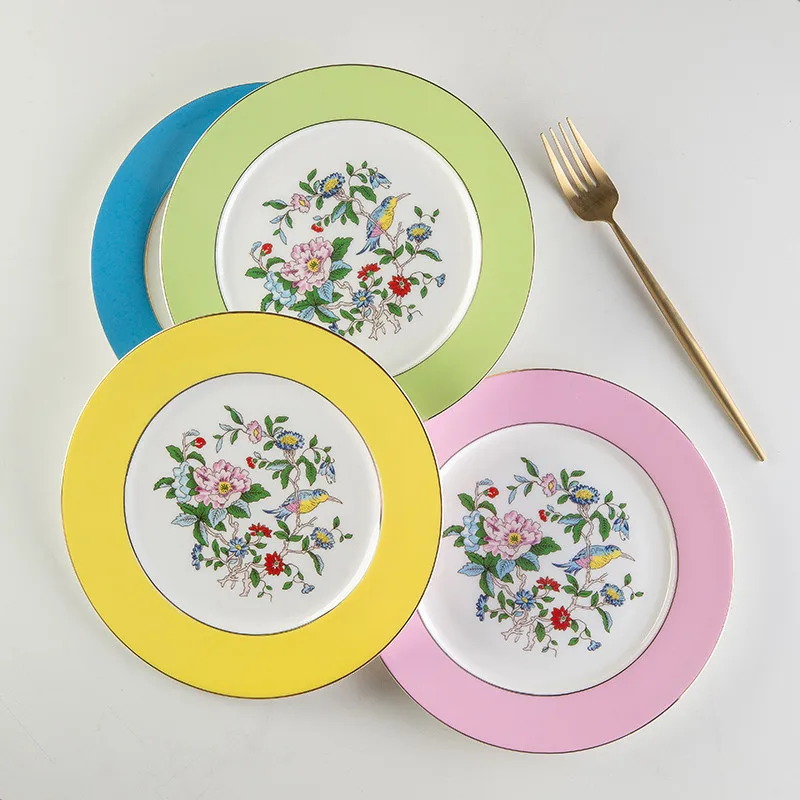 

Flowers Birds Porcelain & Ceramic Dinner Plate Round 8 Inches Wedding Gift Present Kitchen Tableware Steak & Cake Dessert Dishes