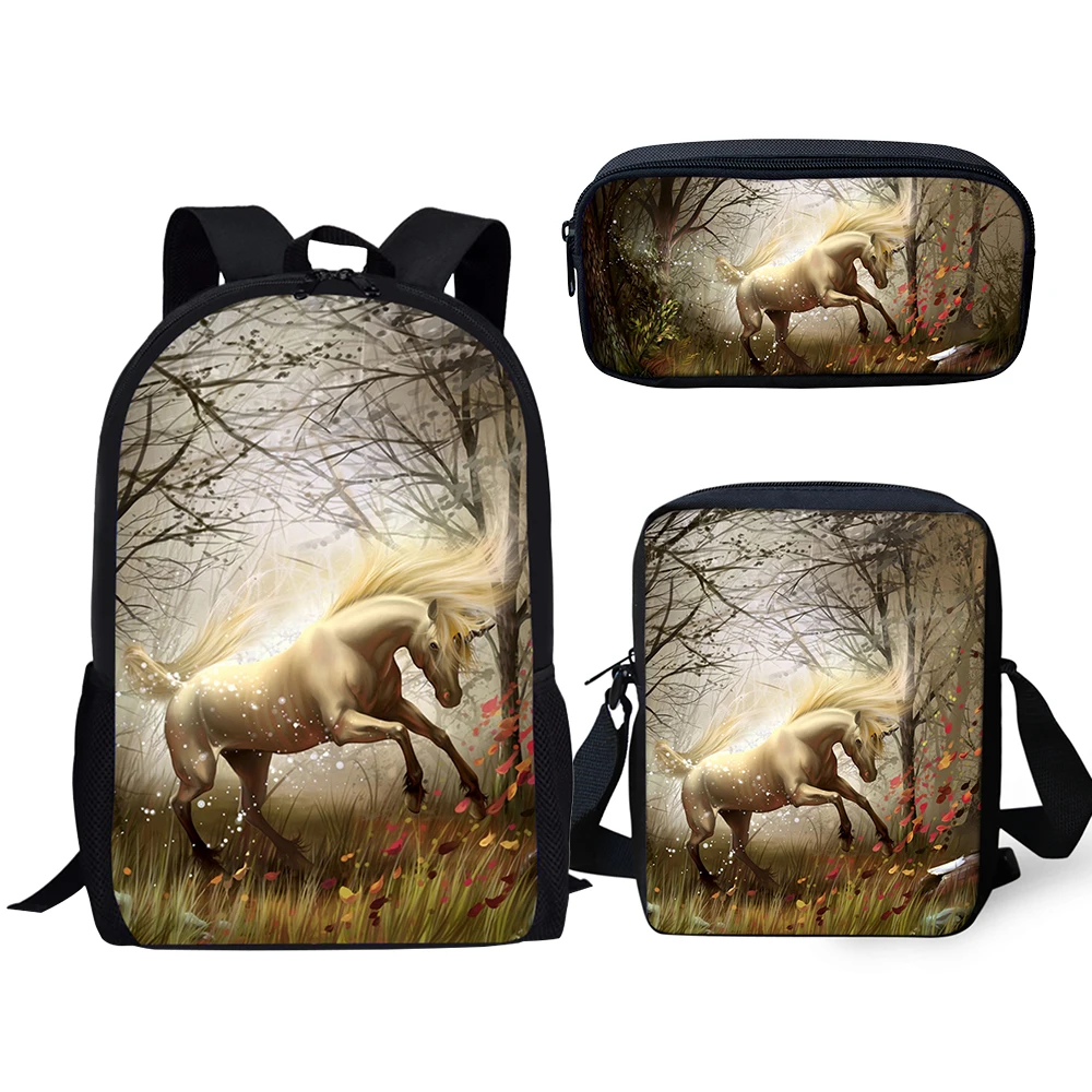 HaoYun Fashion Children's Backpack Cartoon Unicorn Horse Pattern Kids School Bags 3PCs Set Students Backpack/Flaps Bag/Pen Bags