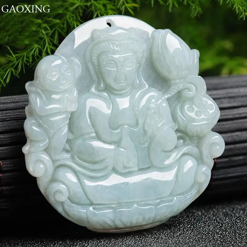 

Natural Jadeite Boy Guanyin Gifting Children Pendant Pendant Necklace Jade Pendant Jewelry