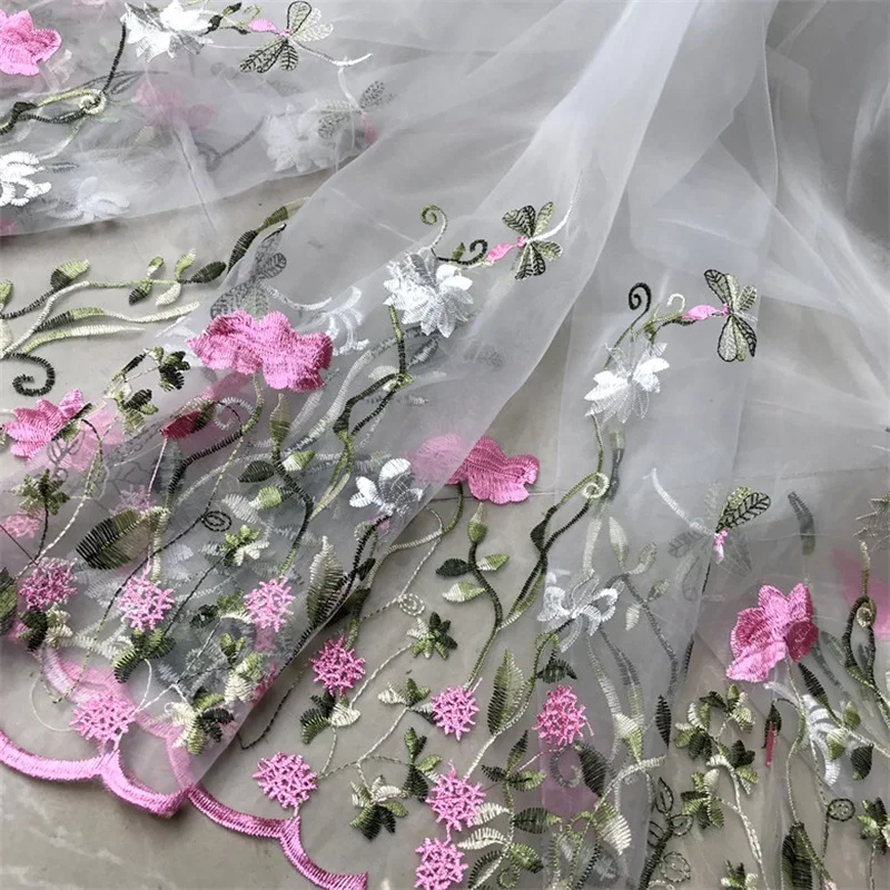 

Lotus Embroidered Lace Fabric Organza Material For Children's Dress Garment Diy Dress Sewing Craft