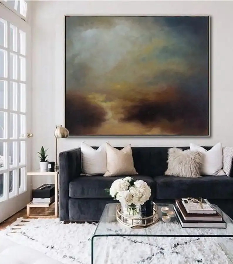 

Картина абстрактная с большим небом, Оригинал картина с природным пейзажем, настенная живопись импрессионист, декор погоды картина с изображением облаков