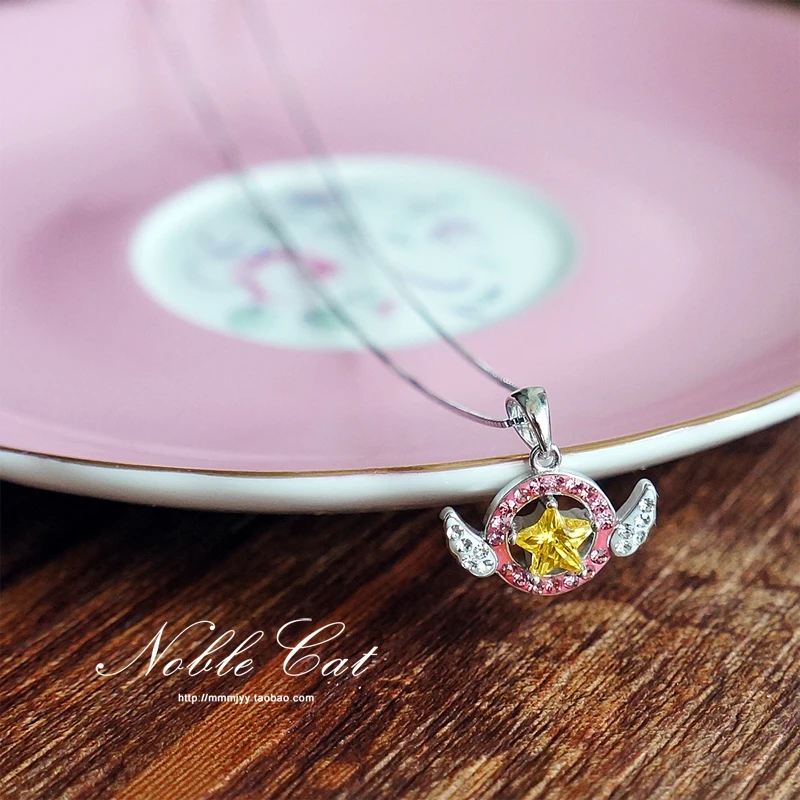 Аниме Card Captor Sakura стерлингового серебра ожерелье Звезда цветы фигурки Косплей
