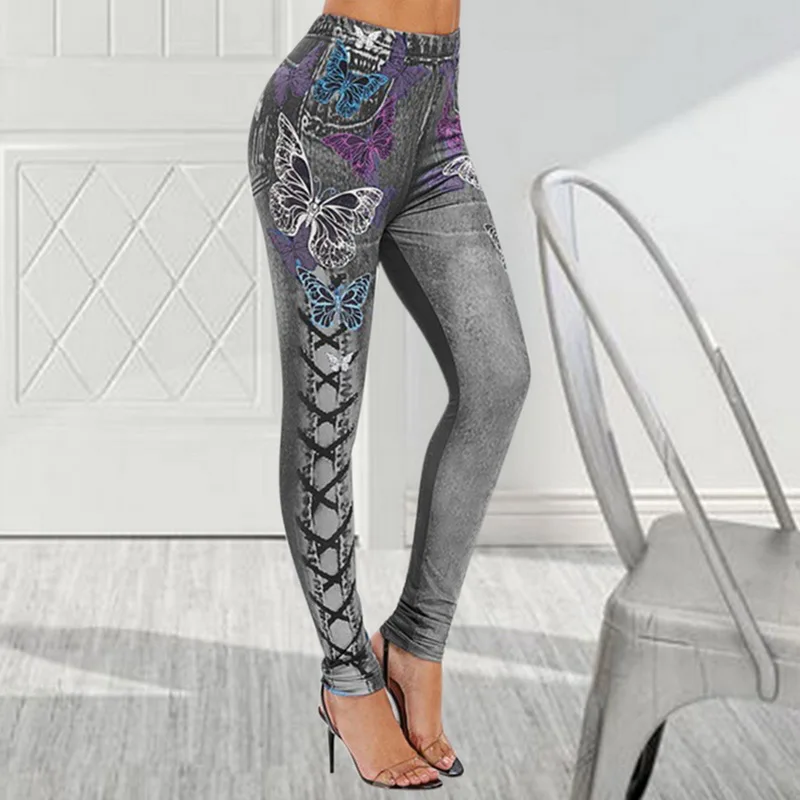 Новинка женские эластичные леггинсы с рисунком длинные брюки летние бриджи