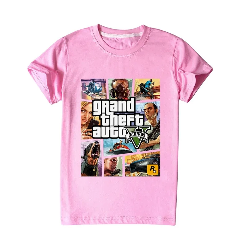 

2020 New Fashion Short Sleeve Tees Tops GTA5 Children Clothes Street with Kids T-shirt Cotton Boys Girls Birthday Tshirts