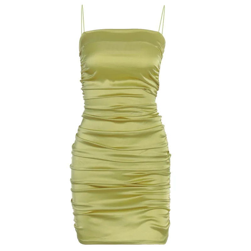 

Fashion Women Solid Spaghetti Straps Backless Sleeveless Sexy Dresses Bottom Length Adjustable Ladies Casual Dress