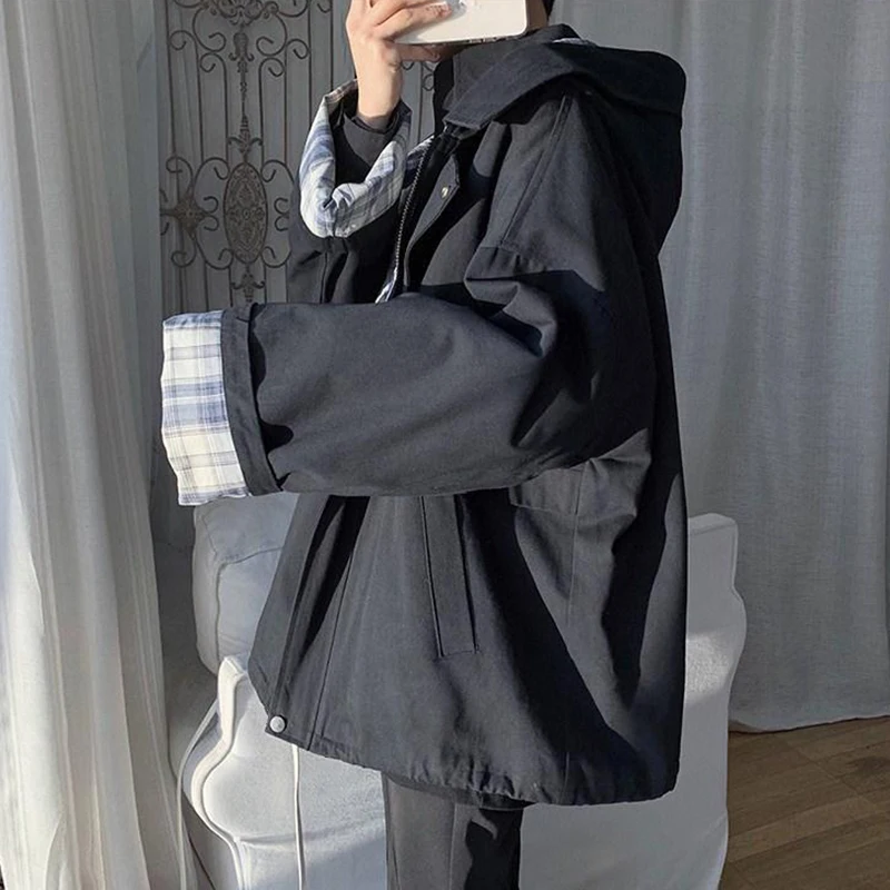 Jackets Women Retro Loose Zipper Hooded Spring College Harajuku Trendy All-match Cozy Minimalist Classic Leisure Unisex Outwear | Женская