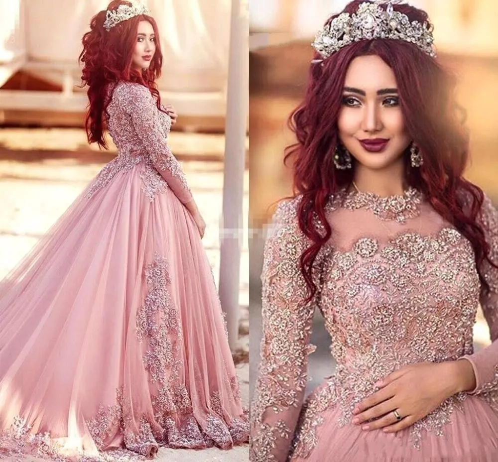 

Новое поступление Розовые Вечерние платья Длинные 2020 с длинным рукавом Аппликация Кружева формальное платье вечерние платья Robe De Soriee