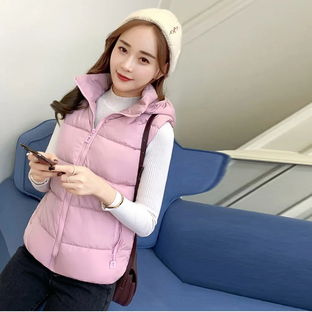 5 цветов Модный Женский теплый однотонный Жилет с капюшоном хлопковая короткая