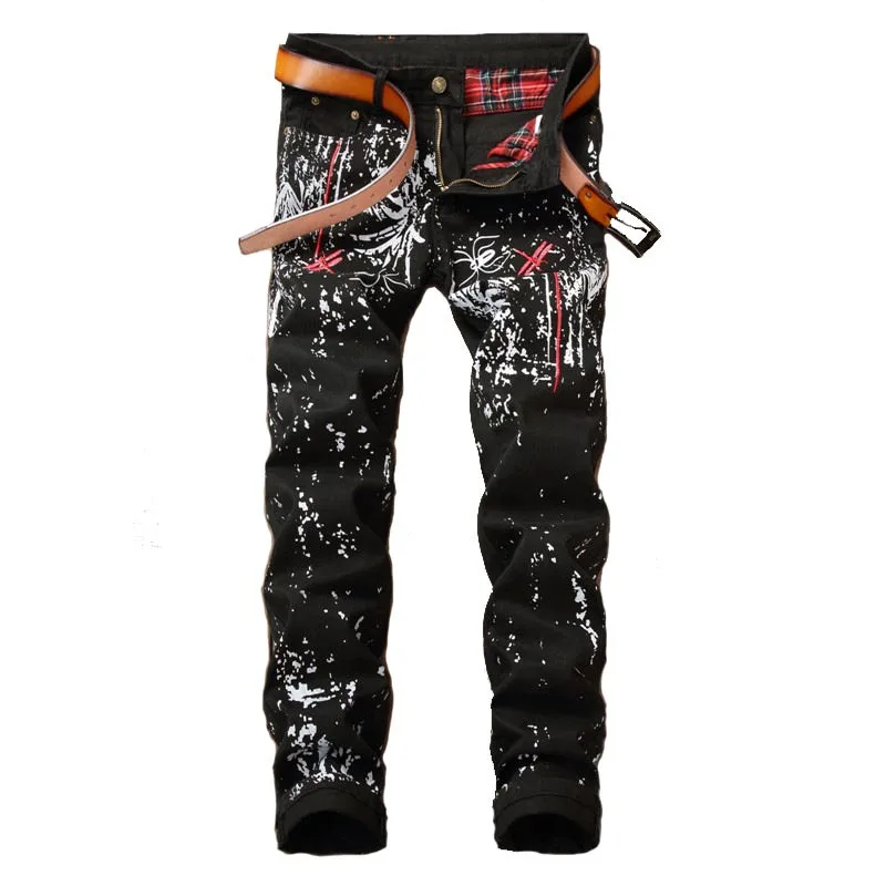 Новые модные мужские хип хоп цветные джинсы брюки печатная версия джинсовые