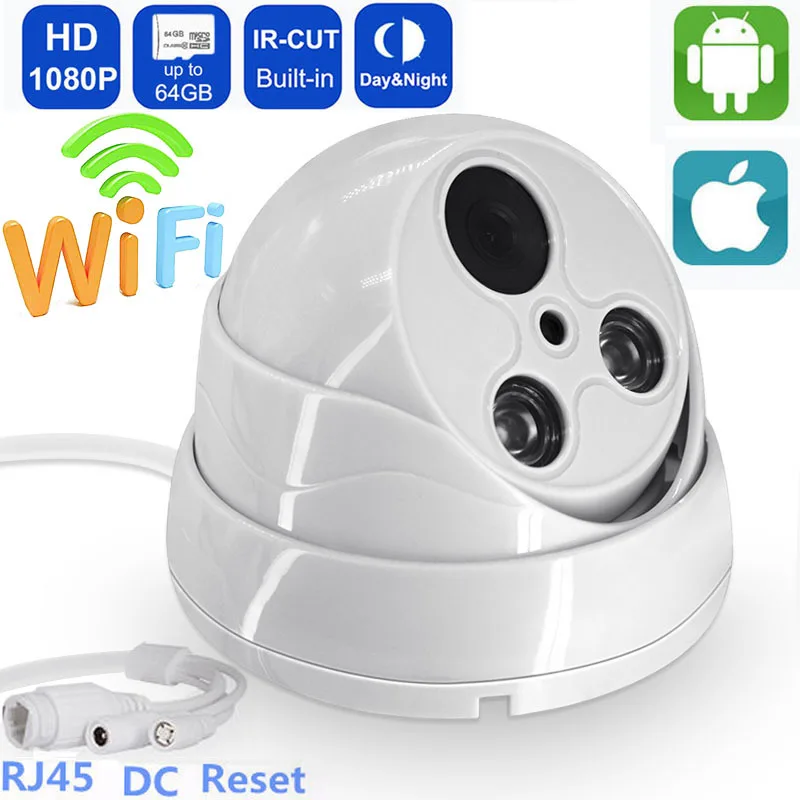 1080P Wifi IP купольная камера для внутренней безопасности Беспроводная CCTV наблюдения