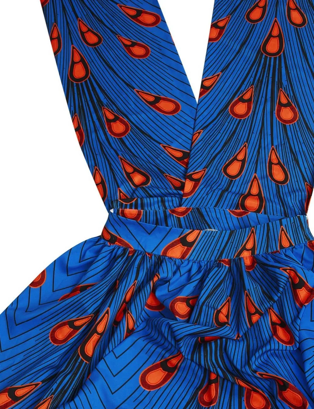 Fadzeco Summer African Dresses for Women New Fashion Robe Dashiki Dress Ethnic Print Backless Sexy African Dress