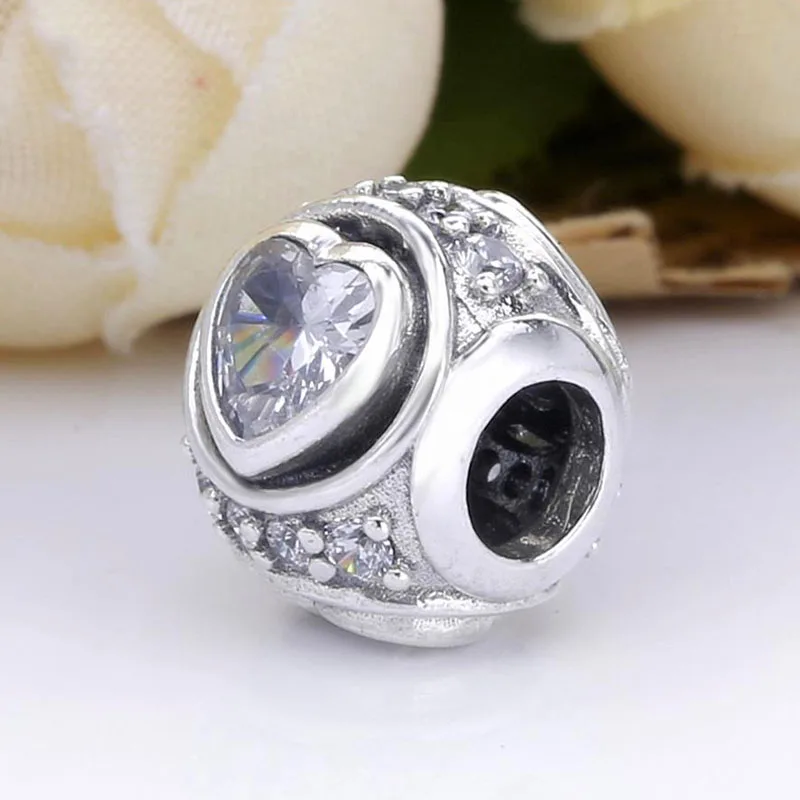 

Original Openwork Elevated Heart With Clear Crystal Beads Fit 925 Sterling Silver Bead Charm Europe Bracelet Bangle DIY Jewelry