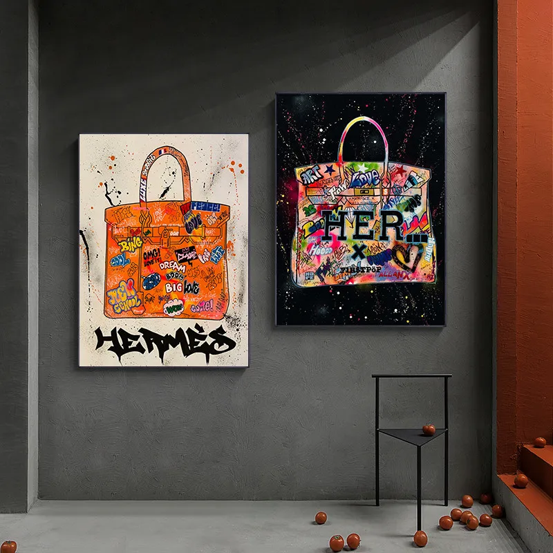 

Fashion Handle Handbag Art Canvas Painting Street Graffiti Art Posters and Prints Modern Wall Picture Living Room Home Decor