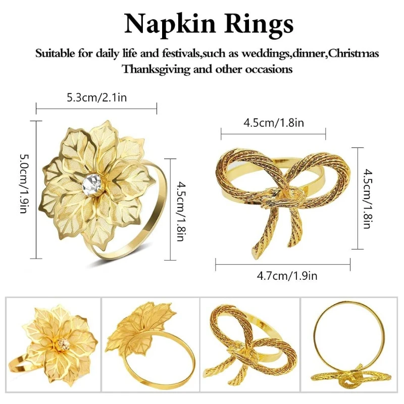 

85LA Vivid Flower Design Napkin Buckle Window Curtains Buckle for Wedding Christmas Family Gathering Table Decoration