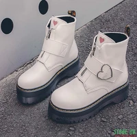 2020 new spring autumn motorcycle boots women fashion love heart round toe platform wedges combat boots ladies shoes botas mujer