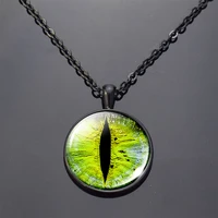 dragon eye steampunk green blue pendant necklace black chain glass cabochon long necklace jewelry birthday gifts