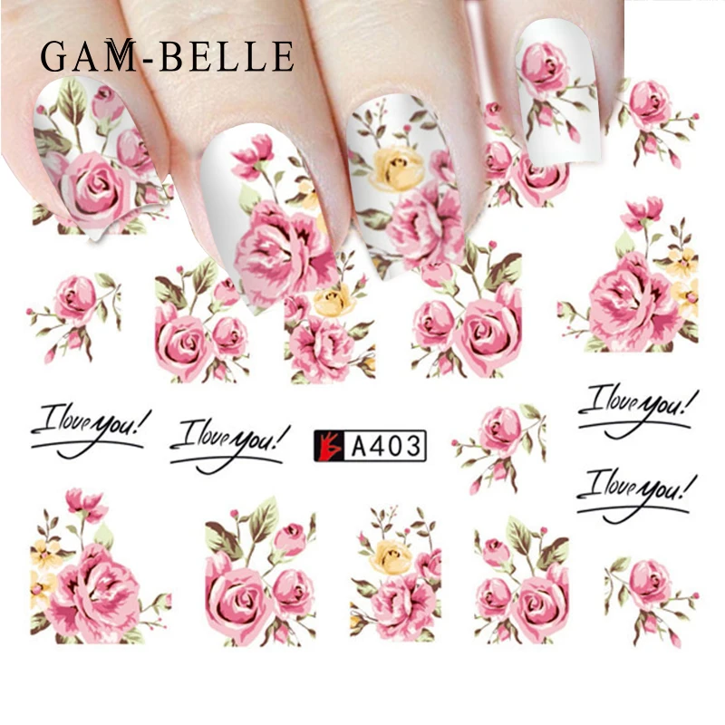 Набор стикеров для нейл арта GAM BELLE с изображением цветов розы/лаванды сделай