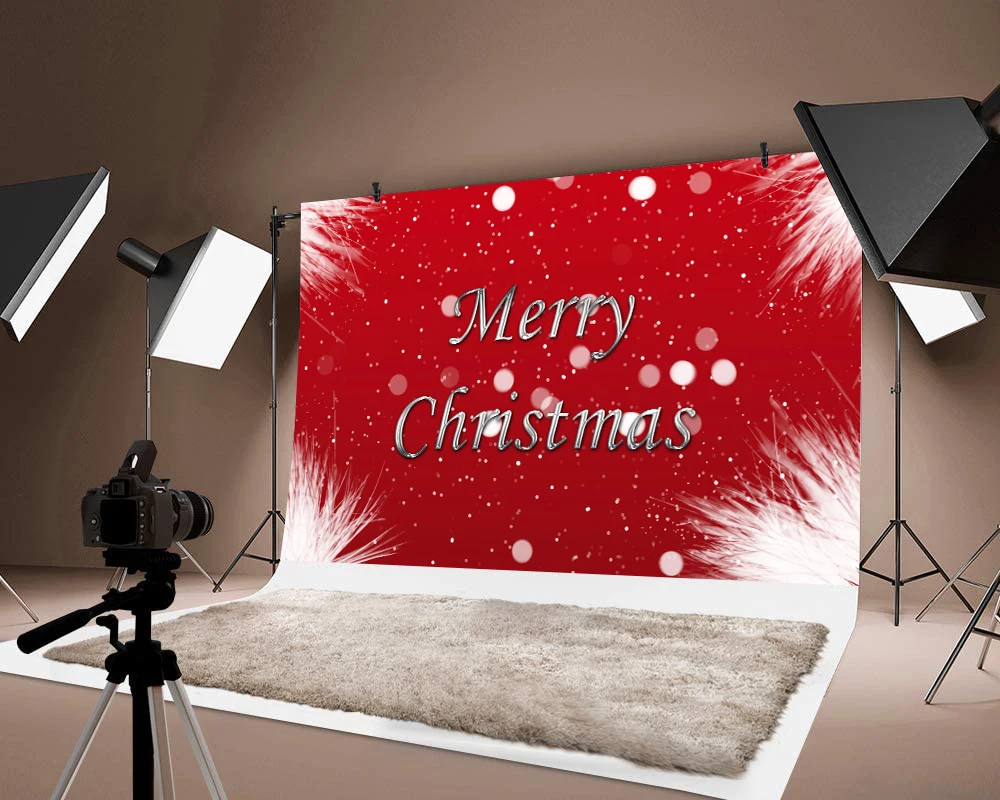 

Merry Christmas Red Background Photograph Backdrops Photo Festival Birthday Party Thin Vinyl Decoration