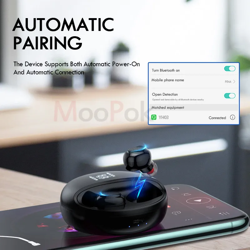 Moopok TWS Bluetooth наушники стерео беспроводные с микрофоном водонепроницаемые