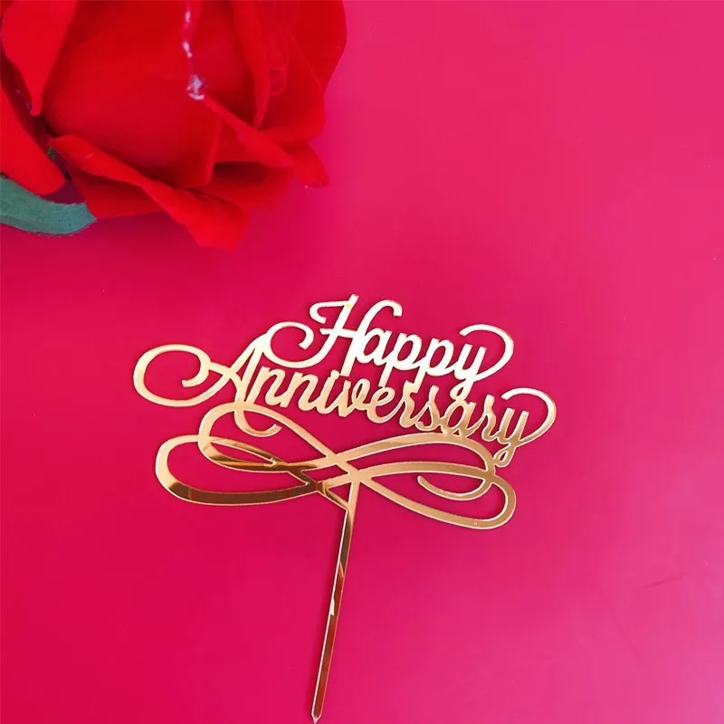 Рекламные счастливый Юбилей торт Топпер акриловые розовые цвета: золотистый